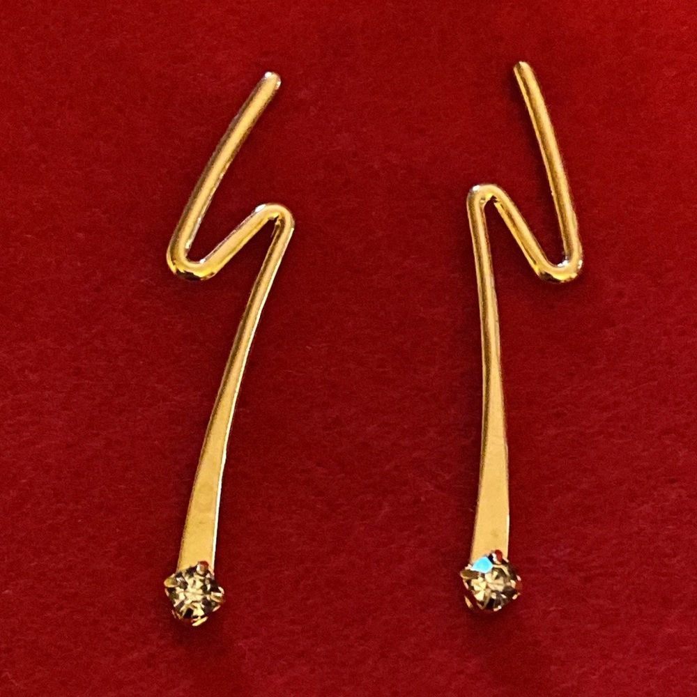 Vintage gold tone zig zag earrings rhinestone post
